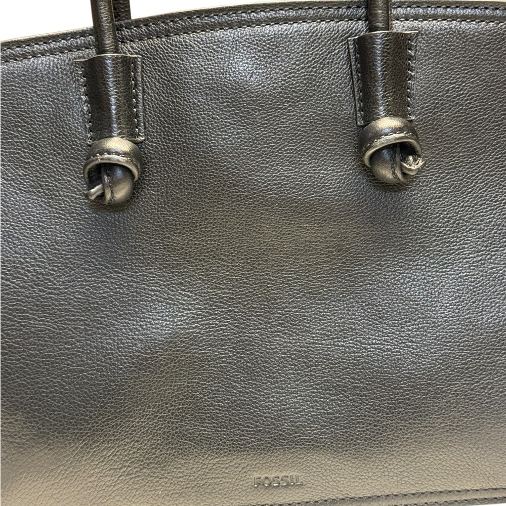 Fossil Black Leather Satchel with Gold Hardware - Picture 3 of 12
